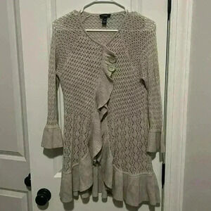 Vintage Cupio Ruffle Y2K Neutral light soft Sweater size L Boutique Style